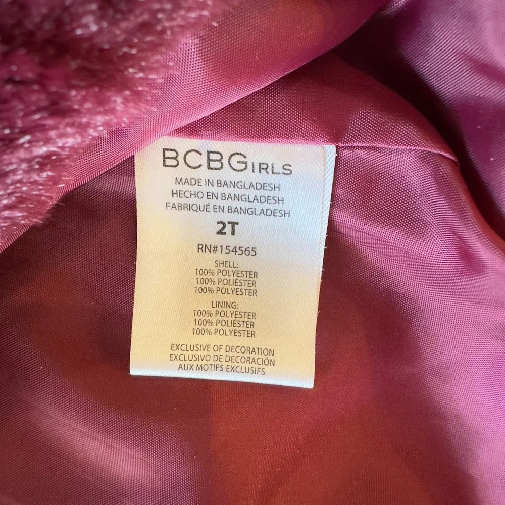 BCBG Little‎ Girls' Faux Fur Dressy Cropped Jacket With Bow-Maroon Red-Size 2T